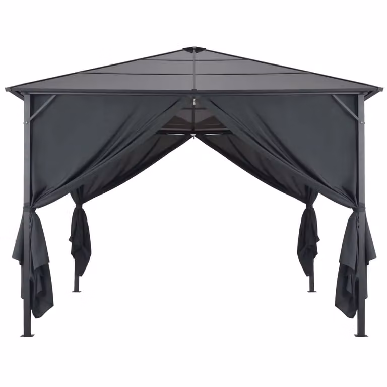 Berkfield Home Aluminium Gazebo with Curtains, Black, W/D: 300 x 300 cm