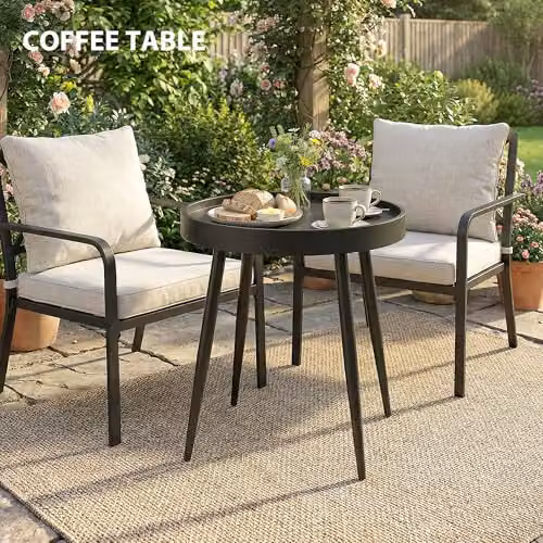 Outsunny Round Black Outdoor Garden Coffee Table with Plastic Top, Diameter: 49.5 cm – 8
