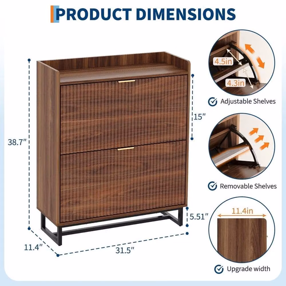 KORVIXA Slim Fluted Wooden Tilt-out Shoe Cabinet in Walnut – 2