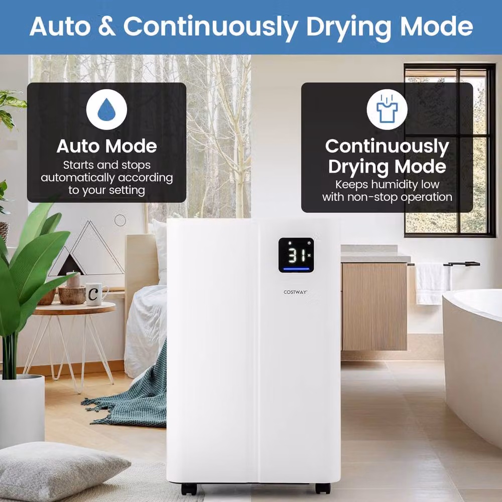 Costway 20L Dehumidifier in White with 3 Modes and 24H Timer – 2