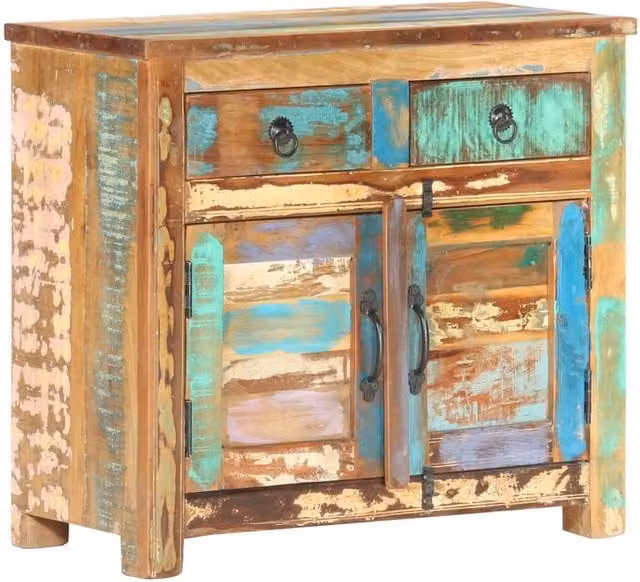 Berkfield Home Retro Lacquered Solid Wood Sideboard in Multicolour, W/D/H: 70 x 35 x 65 cm