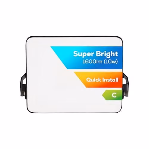 TCP 10W LED Outdoor Security Floodlight, 1600lm, Cool White 4000K, IP65 Waterproof, Black – 1