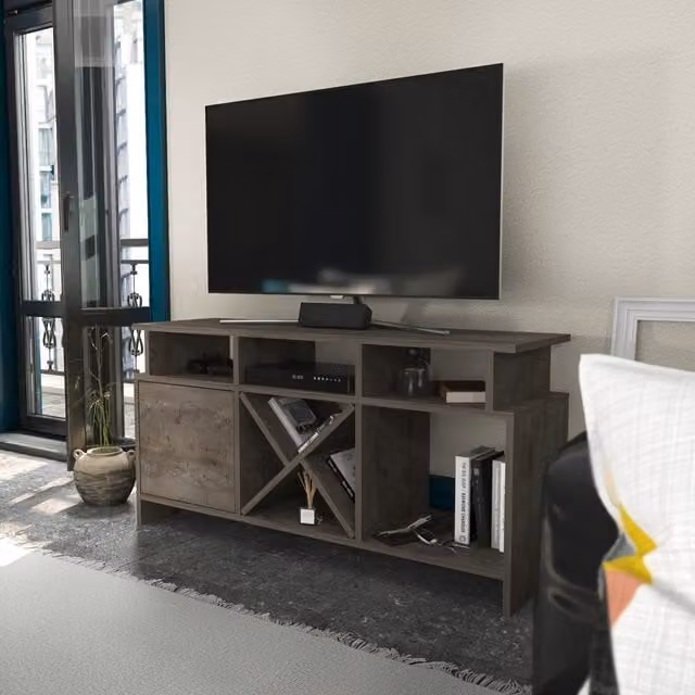 Decorotika Modern Geometric TV Unit in Brown and Grey