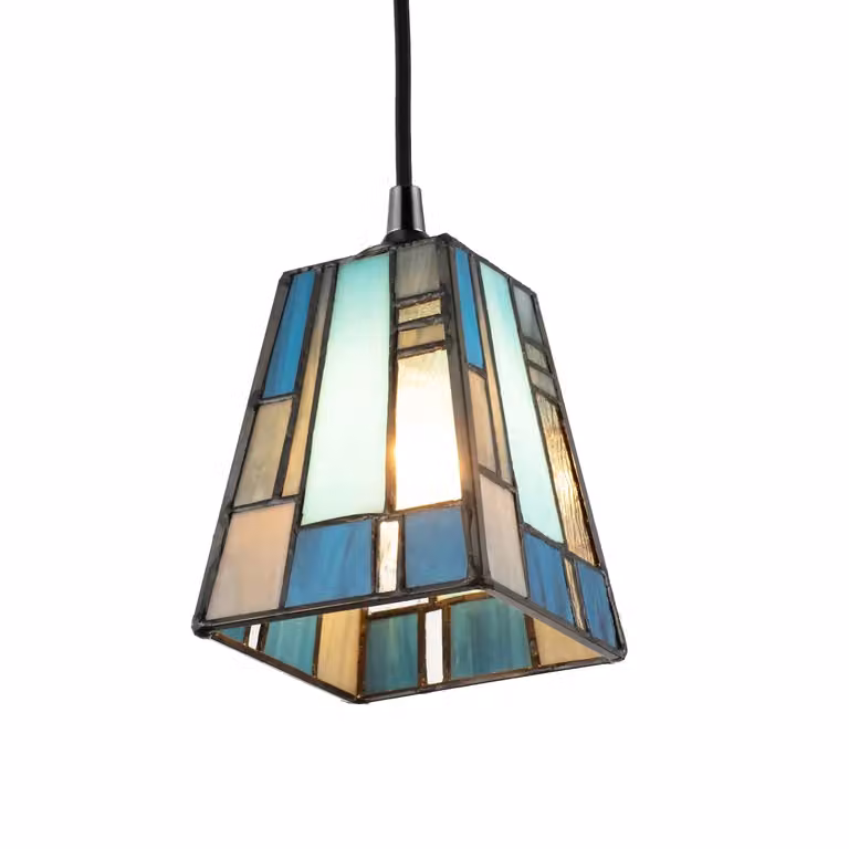 Happy Homewares Art Deco Tiffany Glass Pendant Shade in Blue and Grey