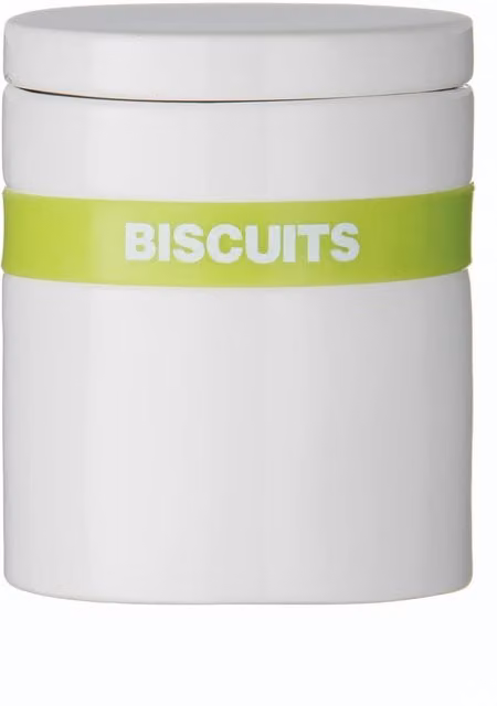Orsina White Stoneware Biscuit Canister with Lime Green Silicone Band