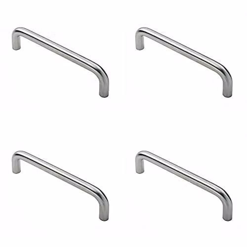 Loops 4 Pack Round D Bar Pull Handles in Brushed Silver Stainless Steel, Fixing Centres: 450 mm