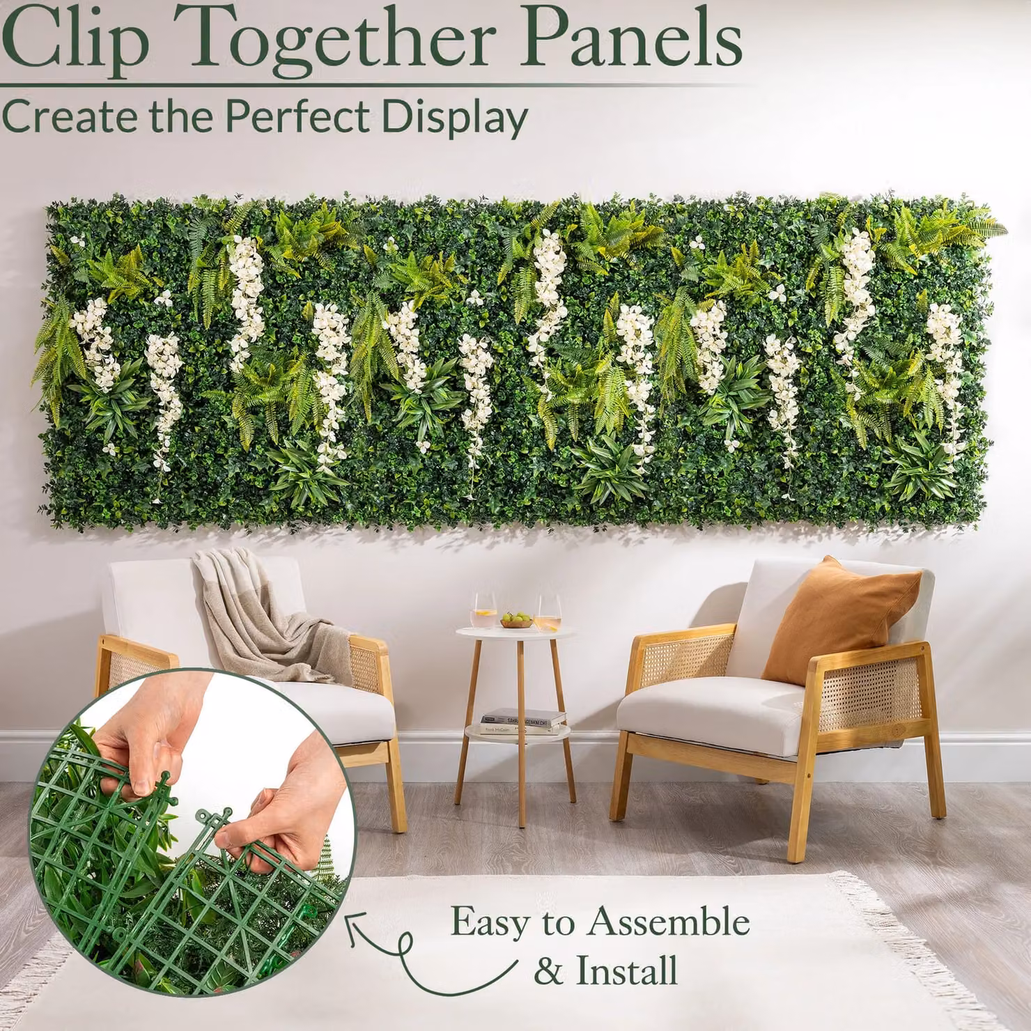Christow Artificial Wisteria Green Plant Living Wall Panels in White, W/H: 100 x 100 cm – 5