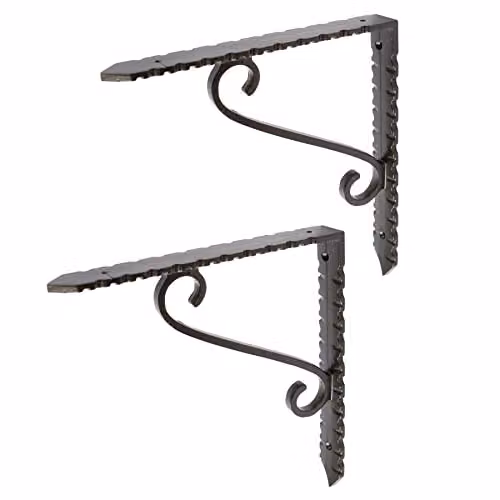 Hammer and Tongs Notched Scroll Iron Shelf Bracket, Matt Black, Pack of 2 – 1