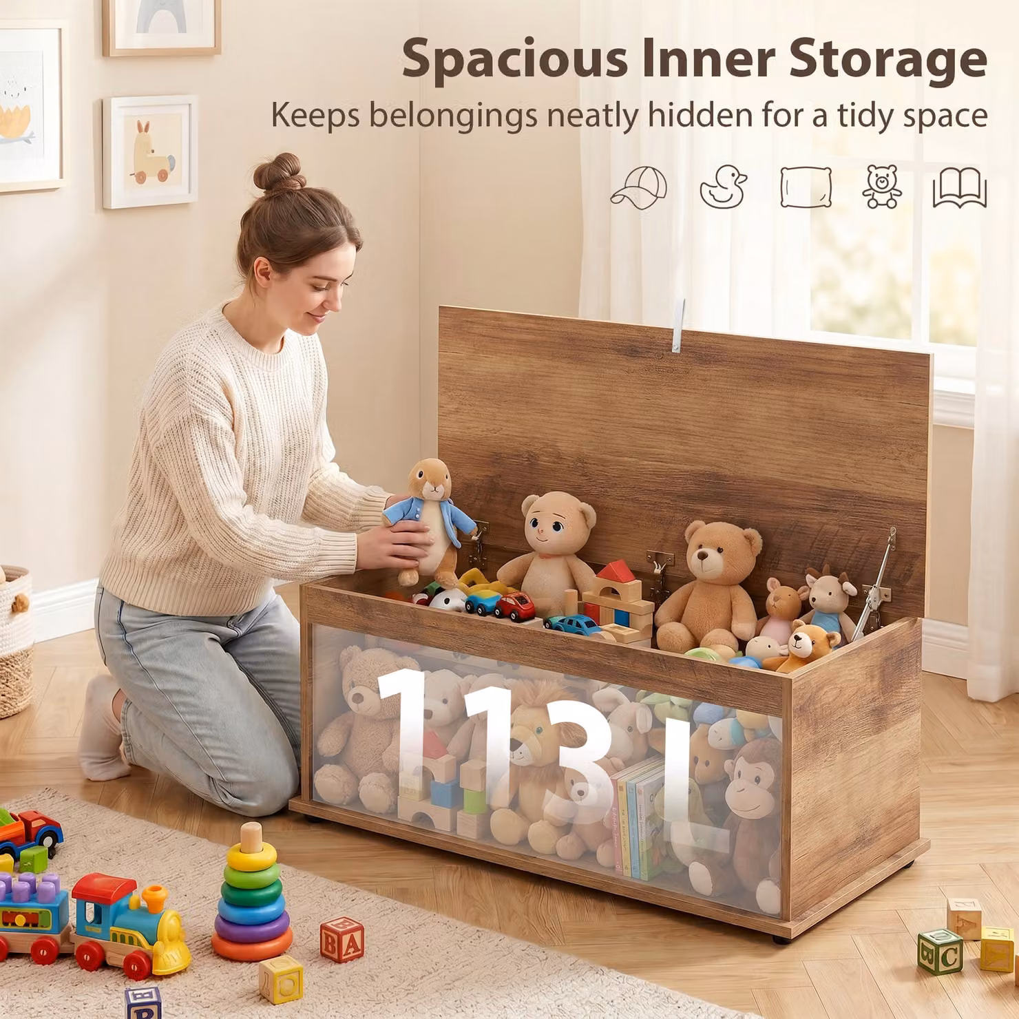 HOMCOM 113L Grey Storage Chest with Flip-Top Lid and Safety Hinges, W/D/H: 100 x 40 x 40 cm – 3