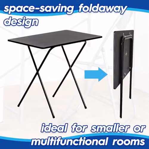 Harbour Housewares Modern Folding Computer Desk with Black Wood Top and Silver Metal X-Frame – 3