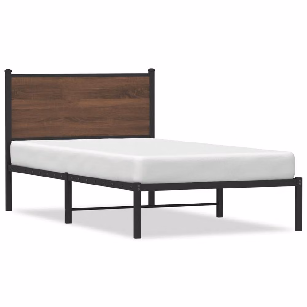 Berkfield Home Metal Bed Frame in Brown Oak, W/D/H: 100 x 190 cm – 3