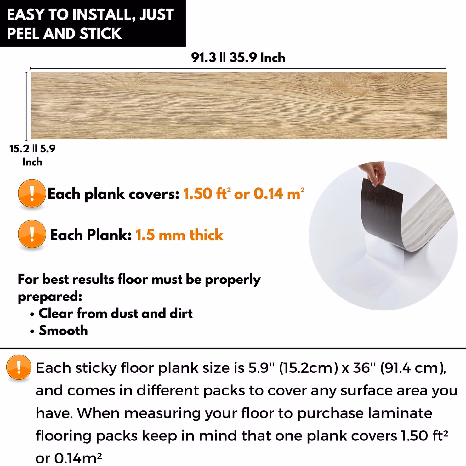 Novecrafto Self Adhesive Wood Look Vinyl Floor Planks, Beige, Pack of 10 – 2