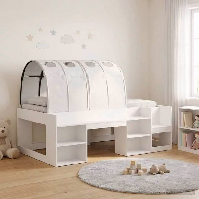 Berkfield Home Modern White Engineered Wood Bed with House Frame and Bedside Shelf – 1