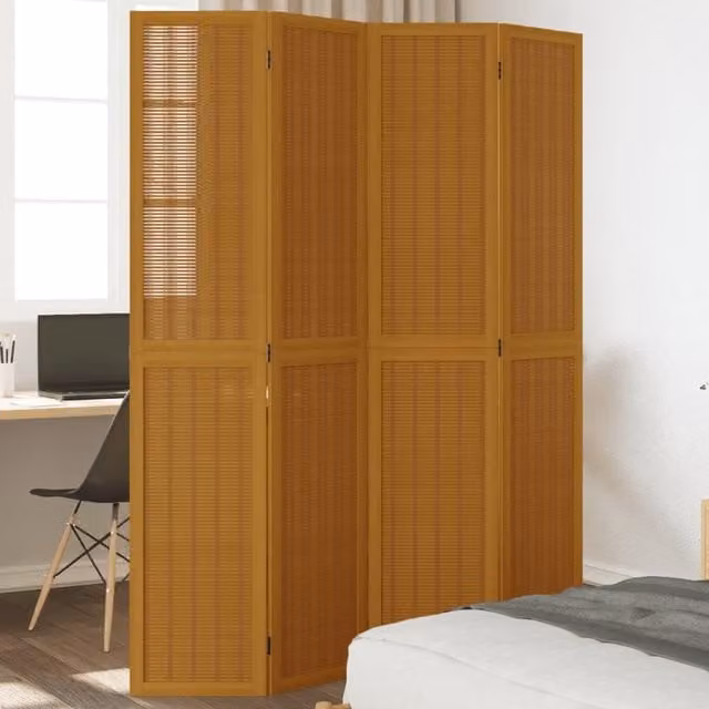 Berkfield Home 4 Panel Room Divider in Brown Solid Paulownia Wood