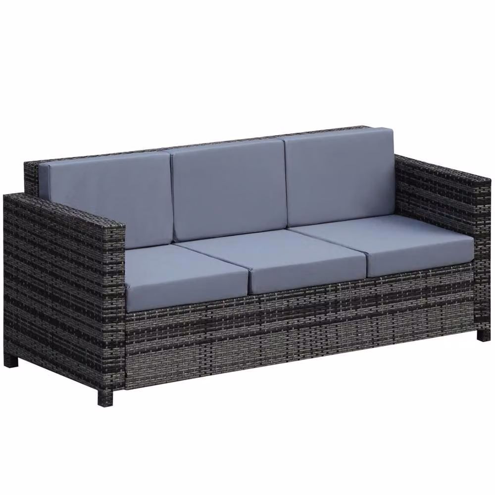 Wyld Haus Neloro 3 Seater Outdoor Sofa in Mixed Grey PE Rattan with Washable Cushions – 2