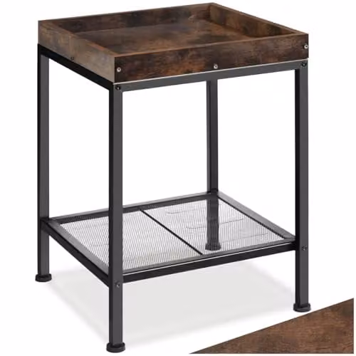 tectake 2-Tier Industrial Style Side Table with Storage Shelf in Black and Brown, W/D/H: 41.5 x 41.0 x 56.0 cm