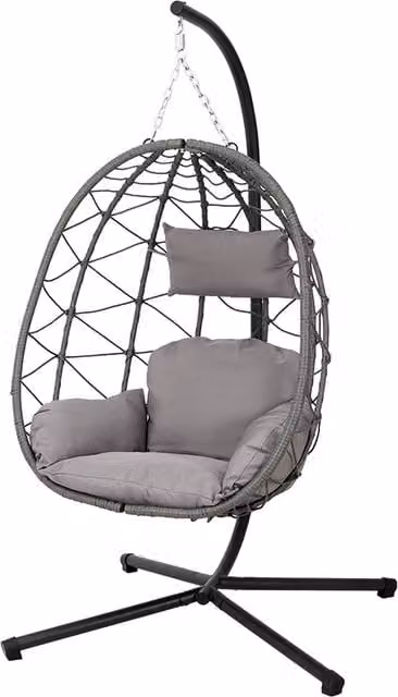 Darphe Grey Polyrattan Egg Hanging Chair with Stand and Fabric Cushion