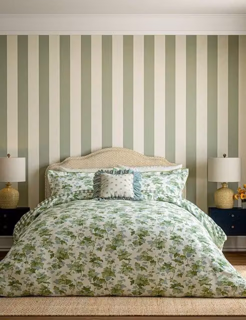 Sanderson Hedra Green Checked Pure Cotton Bedding Set, W: 180 cm, H: 200 cm