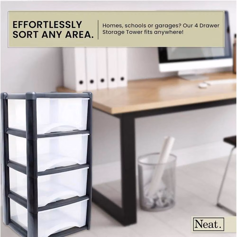 Neat Plastics SPETLEK 4 Drawer Large Storage Tower in Black Plastic – 3
