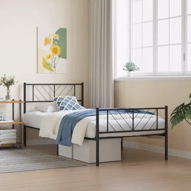 Berkfield Home Metal Bed Frame with Headboard and Footboard, Black, W: 80 cm, L: 200 cm – 1