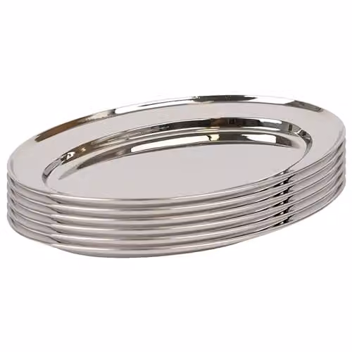 Argon Tableware Silver Stainless Steel Oval Serving Platters, Pack of 6, W: 35 cm, D: 24 cm