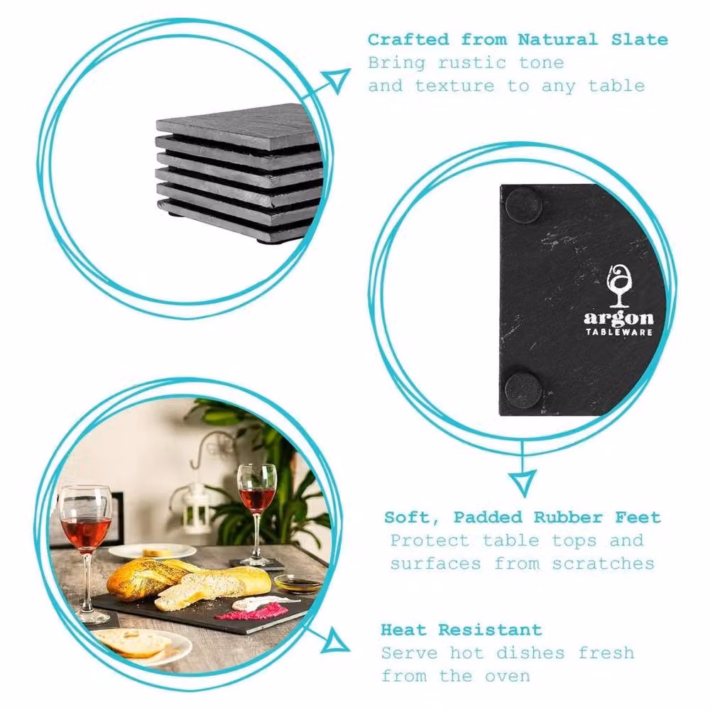 VOGREX 12-Piece Black Square Slate Coasters, 10 x 10 cm – 4