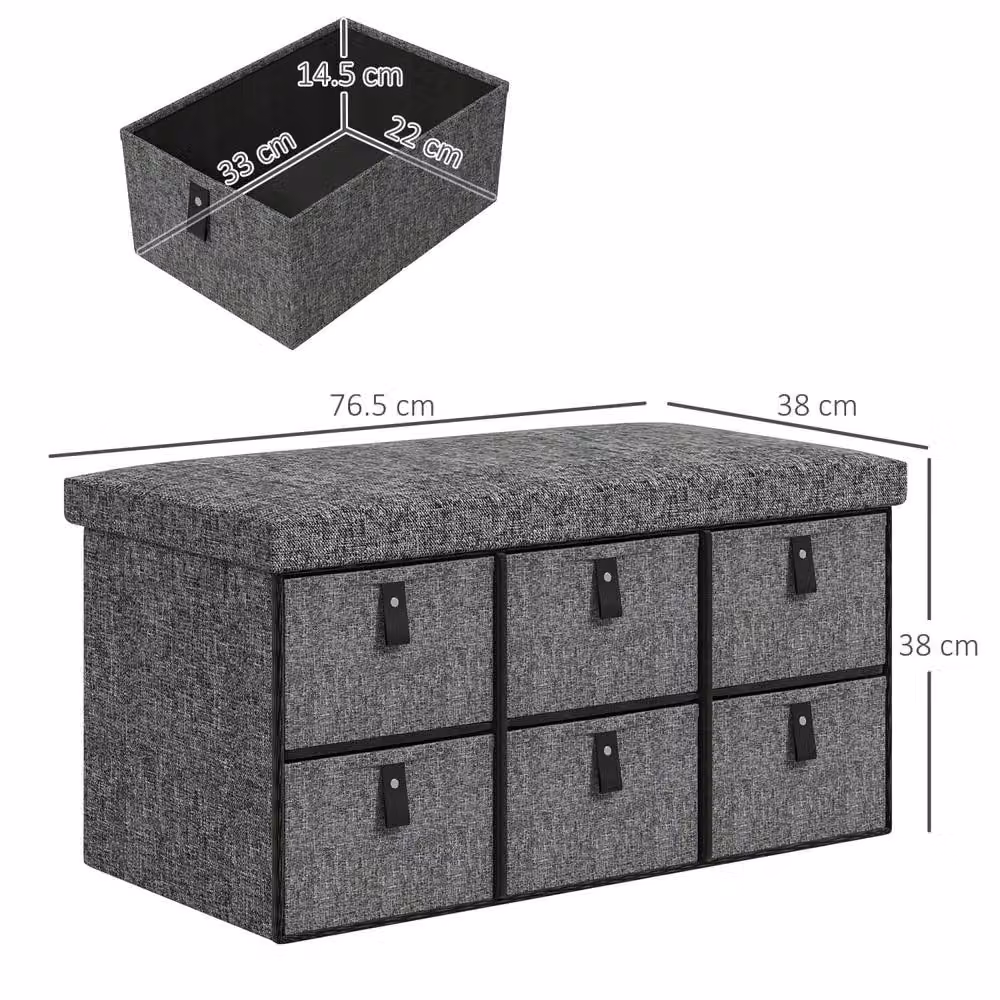 Wyld Haus Varare Dark Grey 6 Drawer Shoe Storage Bench with Cushioned Seat – 3