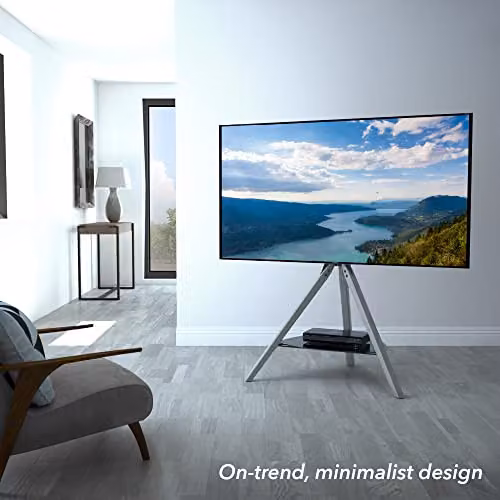 AVF Hoxton Free-standing Tripod TV Floor Stand with Grey Wood Legs and Black Glass Shelf for TVs 32 to 70 inches – 4