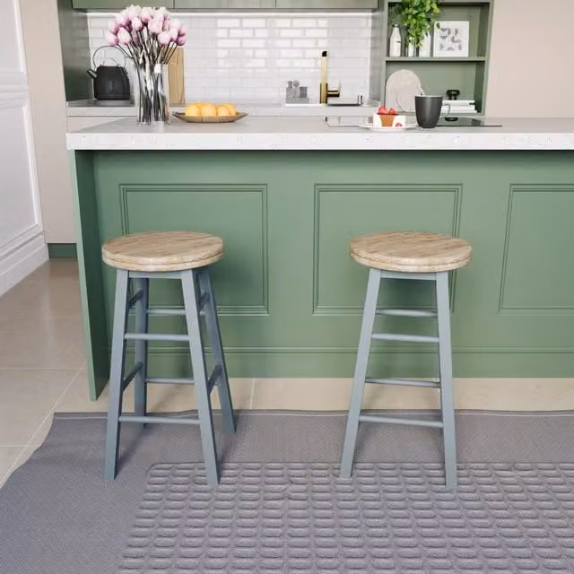 HD Designs Set of 2 Grey Wooden Revolving Bar Stools for Kitchen and Dining Rooms