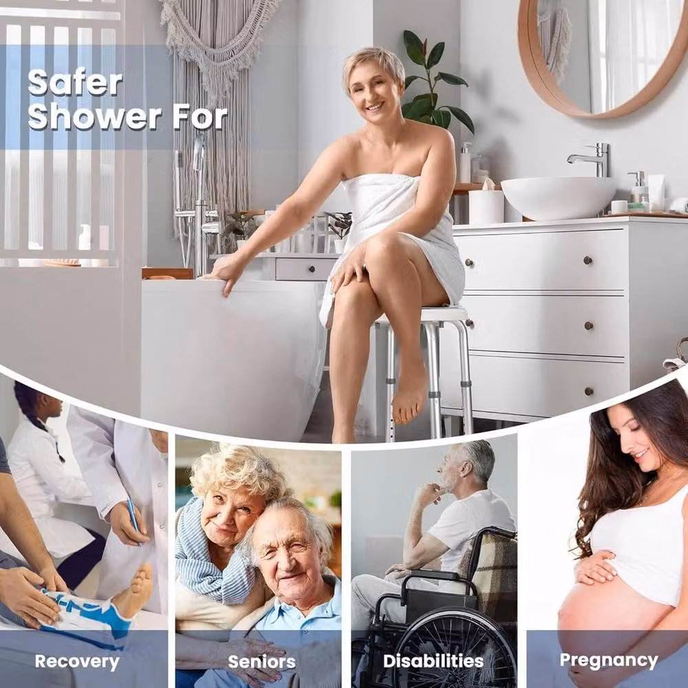 NESTLUNE White Shower Stool with Height Adjustable Legs and Metal Frame, W/D/H: 52 x 36 x 36 cm – 2