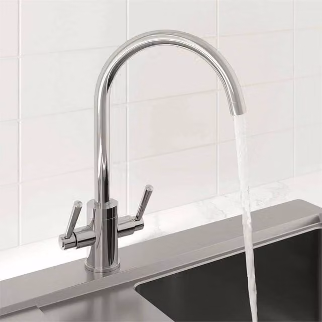 SPETLEK Kitchen Sink Mixer Tap with Swivel Spout and Dual Lever in Chrome Metallic Silver – 1