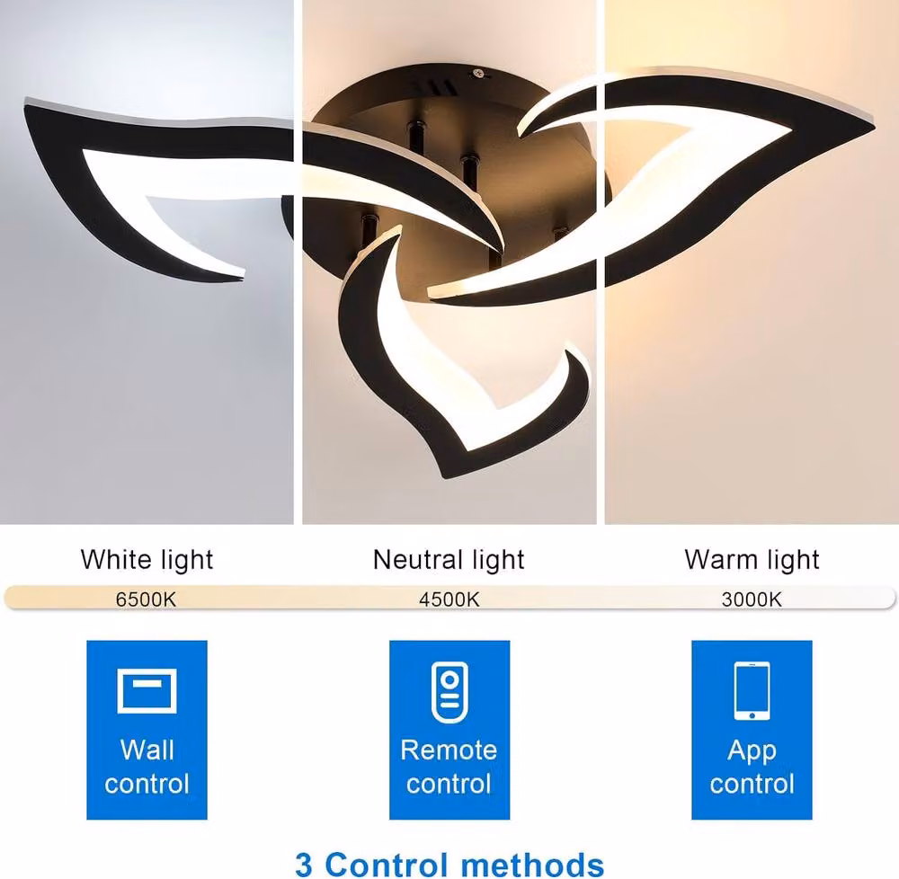 Pheashine Modern 35W Swallow-Shaped LED Ceiling Light, Dimmable, Black – 3