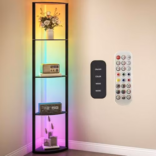 HOMCOM RGB LED Floor Lamp with 4-Tier Shelves, Black, H 163 x W 42 x D 29.5 cm – 1