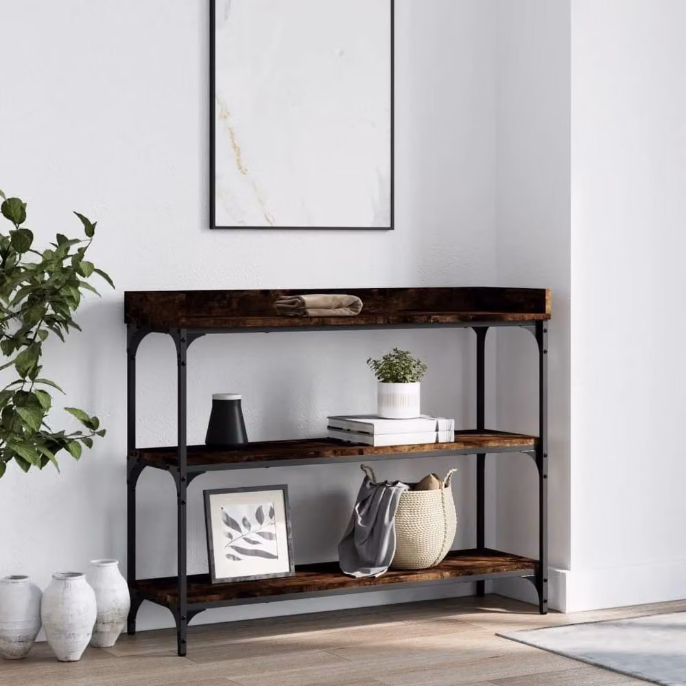 Berkfield Home Console Table with Shelves in Smoked Oak Brown, W/D/H: 100 x 30 x 80 cm – 2