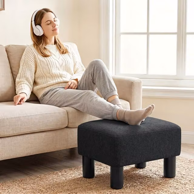 HOMCOM Black Fabric Cube Footstool and Small Seat