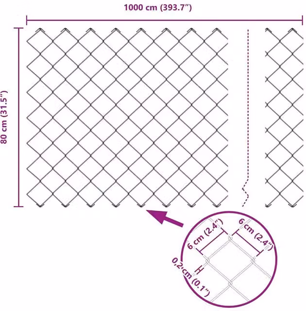 Berkfield Home Full Chain Link Fence, Galvanised Steel, Silver, W: 0.8 m, L: 10 m