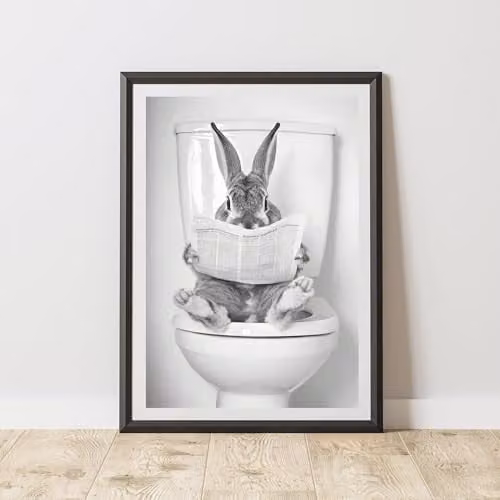 60 Second Makeover Bunny On The Toilet Animal Print Paper Poster, A3