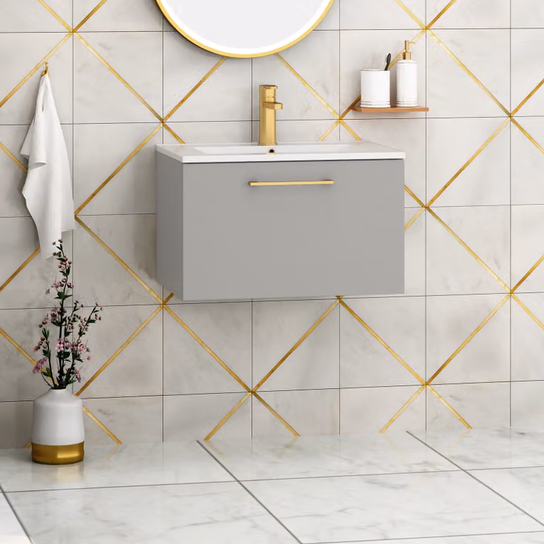 Royal Bathrooms Modena 800mm Wall Hung Vanity Unit in Satin Grey with Minimalist Basin and 1 Drawer
