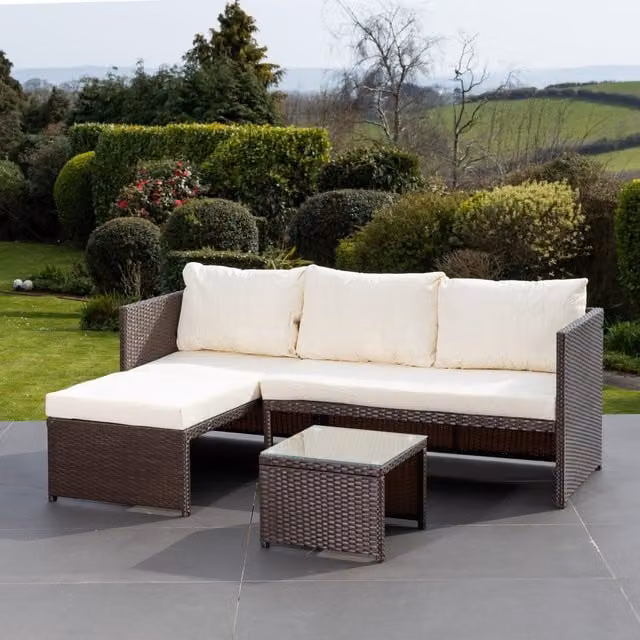 Artemis Home Aleria Left Hand Facing Rattan Corner Sofa and Table in Beige and Yellow