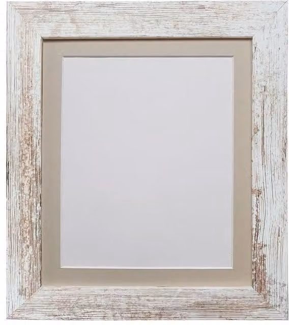 Frames & Mirrors 4U Metro Rectangular Single Picture Frame in Distressed White with Light Grey Mount for 4.5 x 2.5 Inch Images