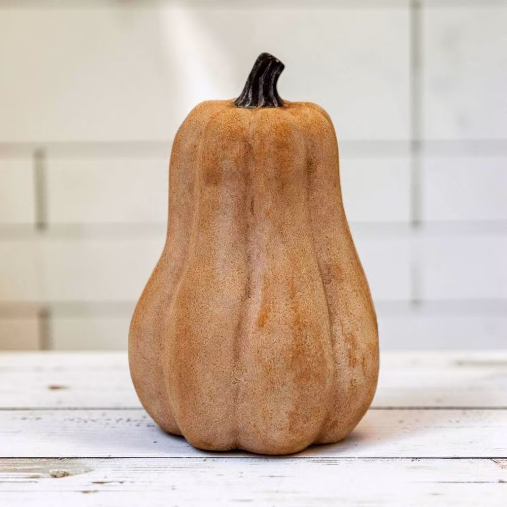 Four Candle Rustic Pale Orange and Brown Tall Ceramic Pumpkin Ornament, H: 23.0 cm, W: 15.0 cm, D: 15.0 cm – 2