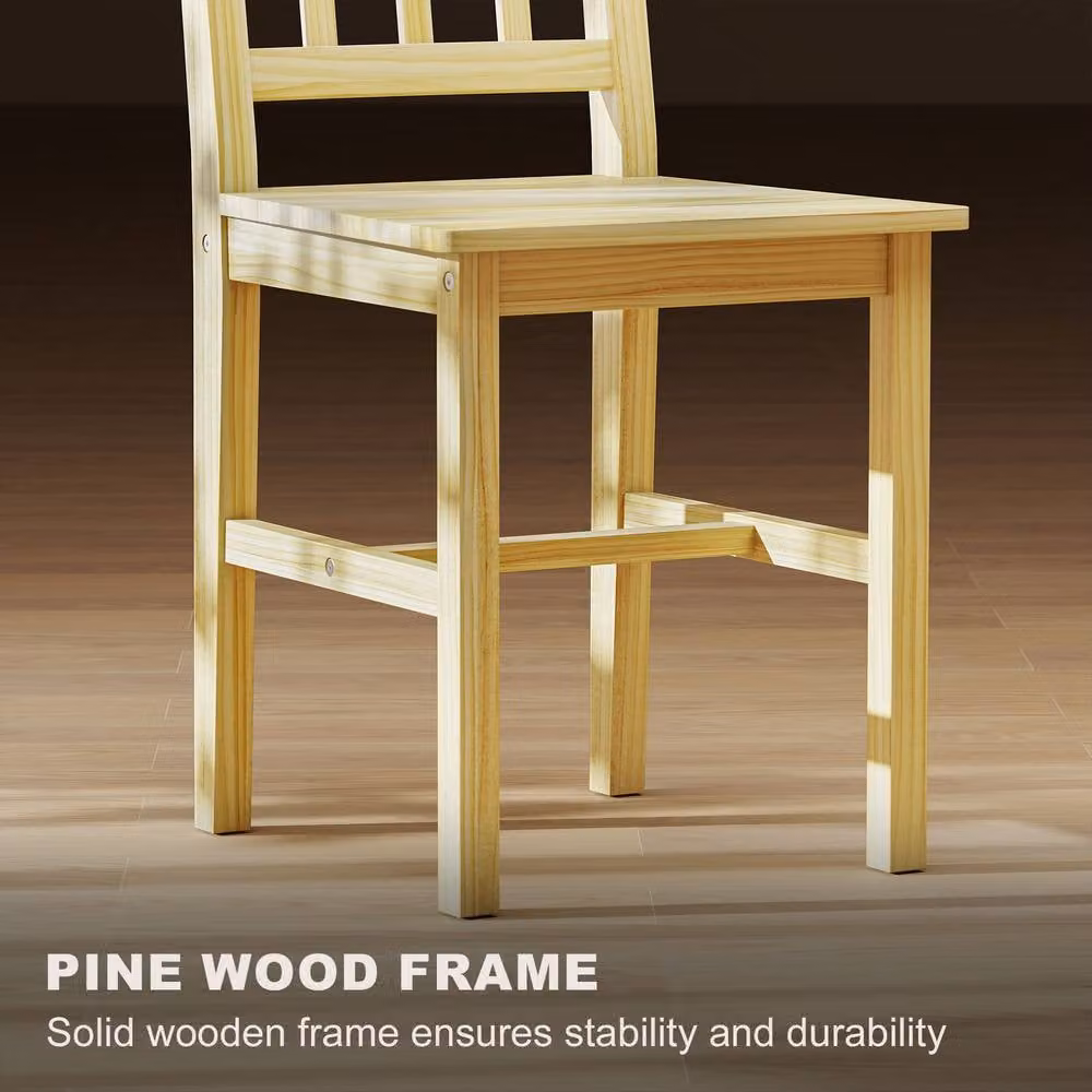 HOMCOM Set of 2 Rustic Pine Wood Dining Chairs in Natural Brown – 4