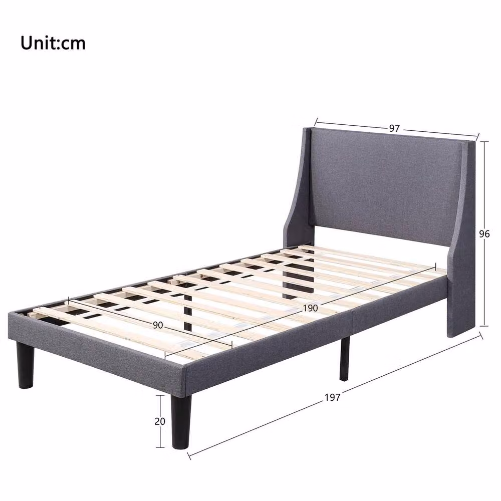 ERGOVEXA Upholstered 3ft Single Platform Bed Frame in Grey – 2