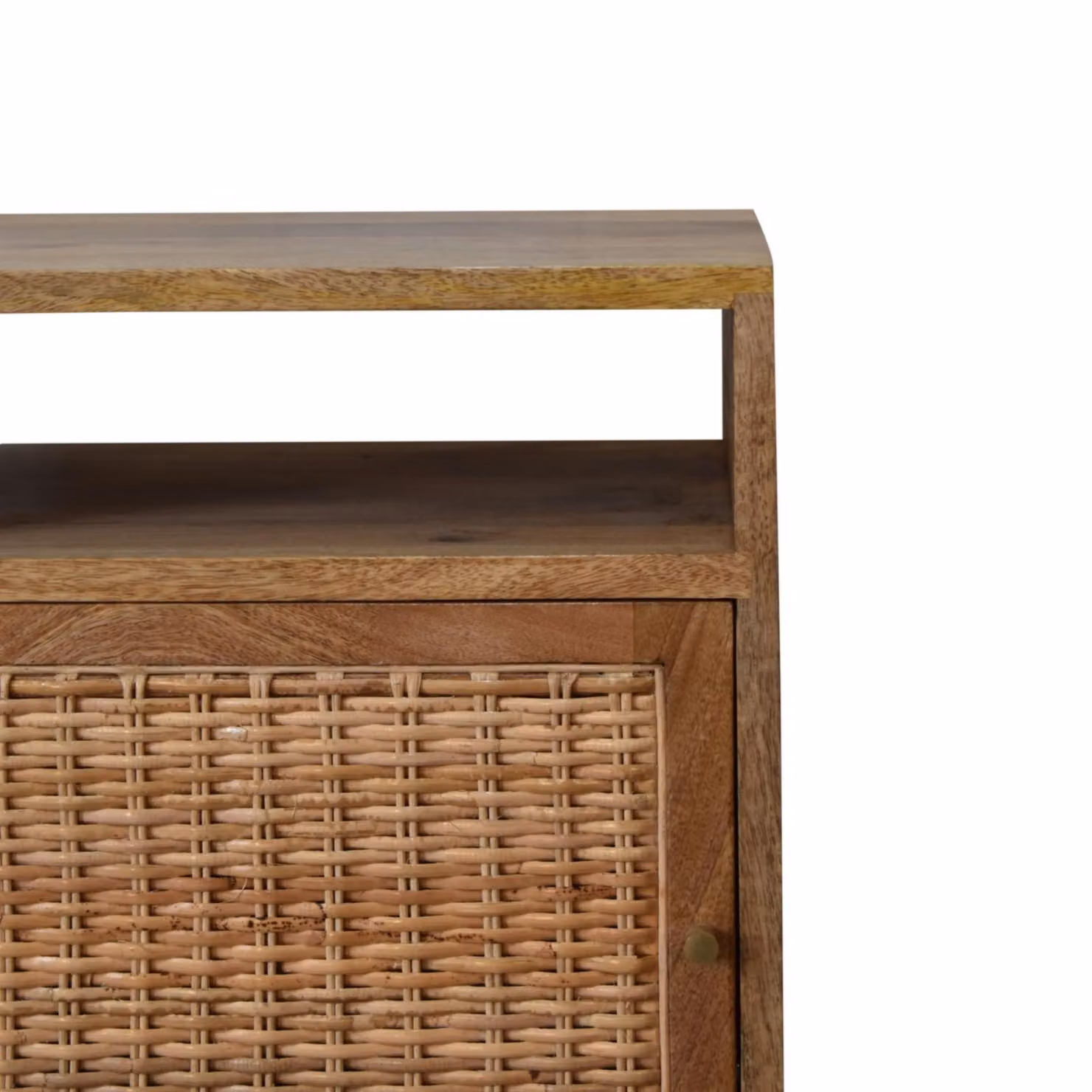 Aosom UK Solid Wood Bedside Cabinet with Knitted Fabric Door and Open Slot in Brown and Yellow – 3