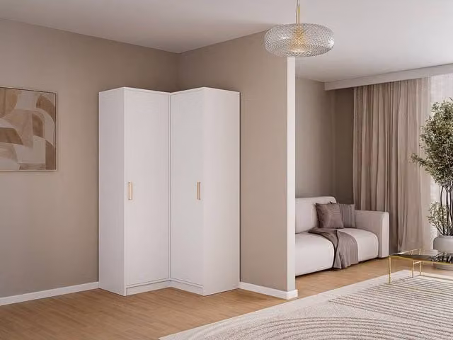 Vente-unique LIZANDRO Corner Wardrobe with 2 Hinged Doors, White, W: 115 cm, D: 78 cm, H: 200 cm – 1