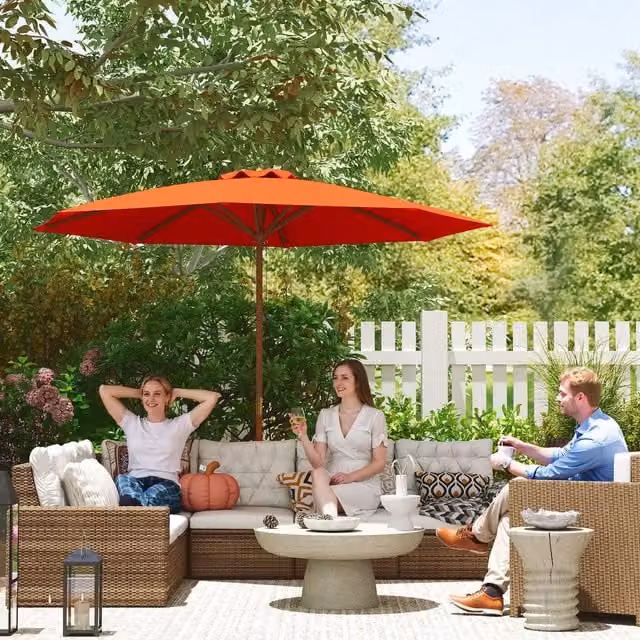 Outsunny Garden Parasol with Rope Pulley Mechanism in Orange