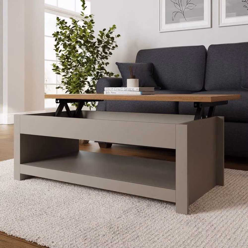 VOGREX Modern Grey Coffee Table with Lift Up Storage Shelf – 3