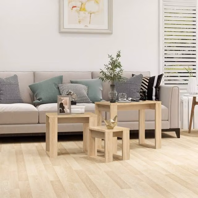 Berkfield Home Nesting Tables, 3 Piece Set in Sonoma Oak Brown Engineered Wood