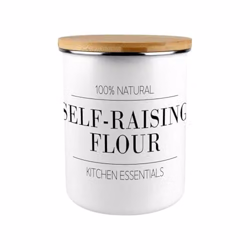 Purely Home Minimalist Enamel Self-Raising Flour Canister with Bamboo Lid in Black and White