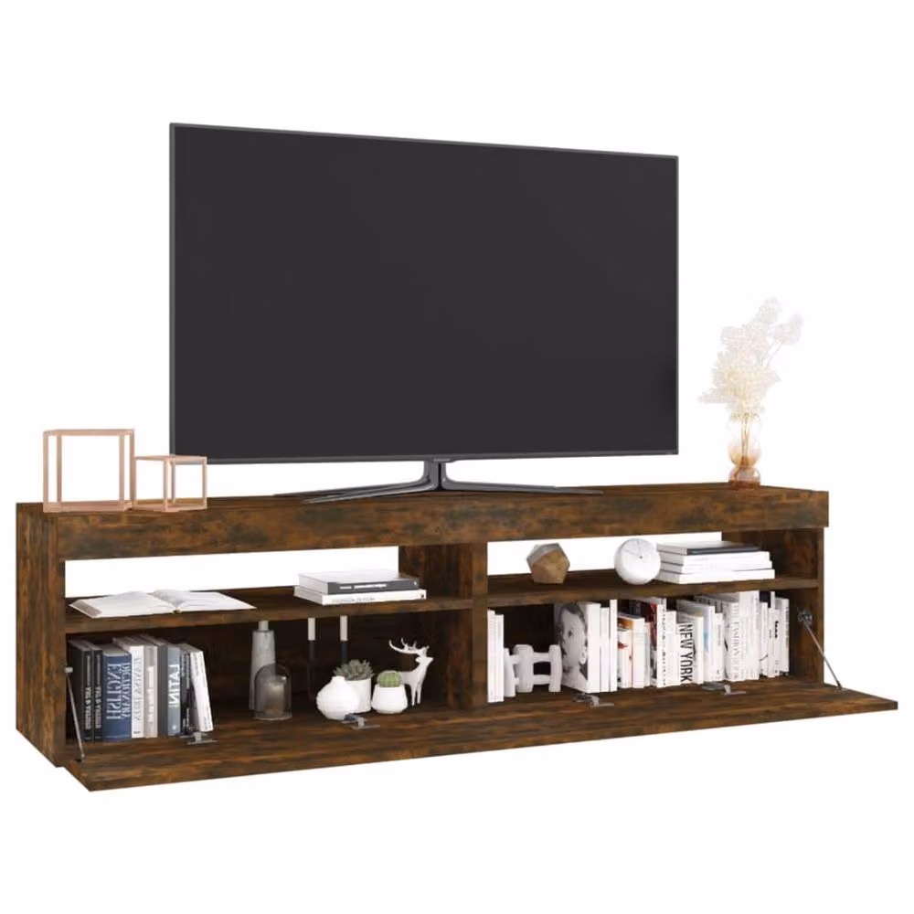 Berkfield Home Modern Smoked Oak TV Cabinet with LED Lights, 2 Pieces, Brown, W/D/H: 75 x 40 x 40 cm – 3